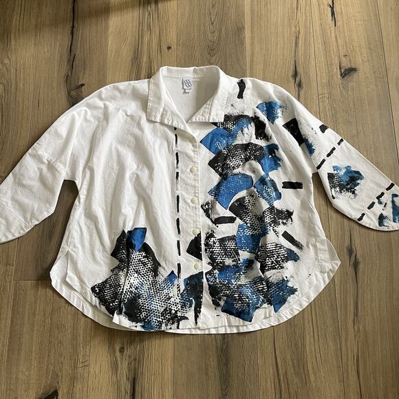 M Square Tops - M Square Neetu Malik Lagenlook Button Up One Size White Cotton Poplin Shirt
